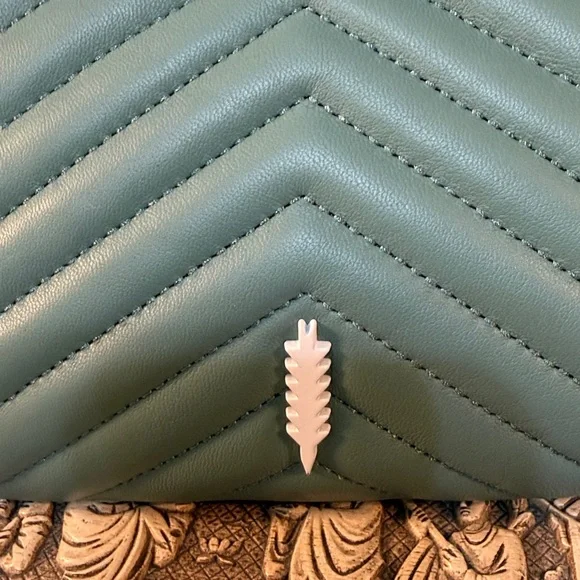 Thacker sea foam green leather Quilted Handbag purse 10” x 8” - Picture 5 of 14